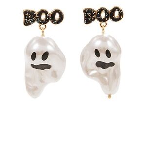 Spooky Pearl Ghost Earrings with Black and Gold Accents